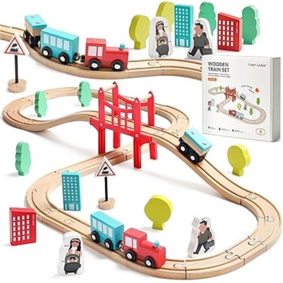 Land Wooden Train Set for Toddler - 39 Pcs- with Wooden Tracks Compatible - Picture 8 of 8